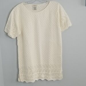 YarnWorks Ivory Crochet Sweater Tunic Small